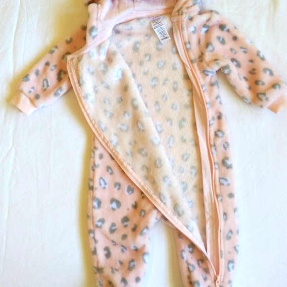 george fluffy pink animal print cat zipper bunting suit with hoodie 6 months - Picture 4 of 7